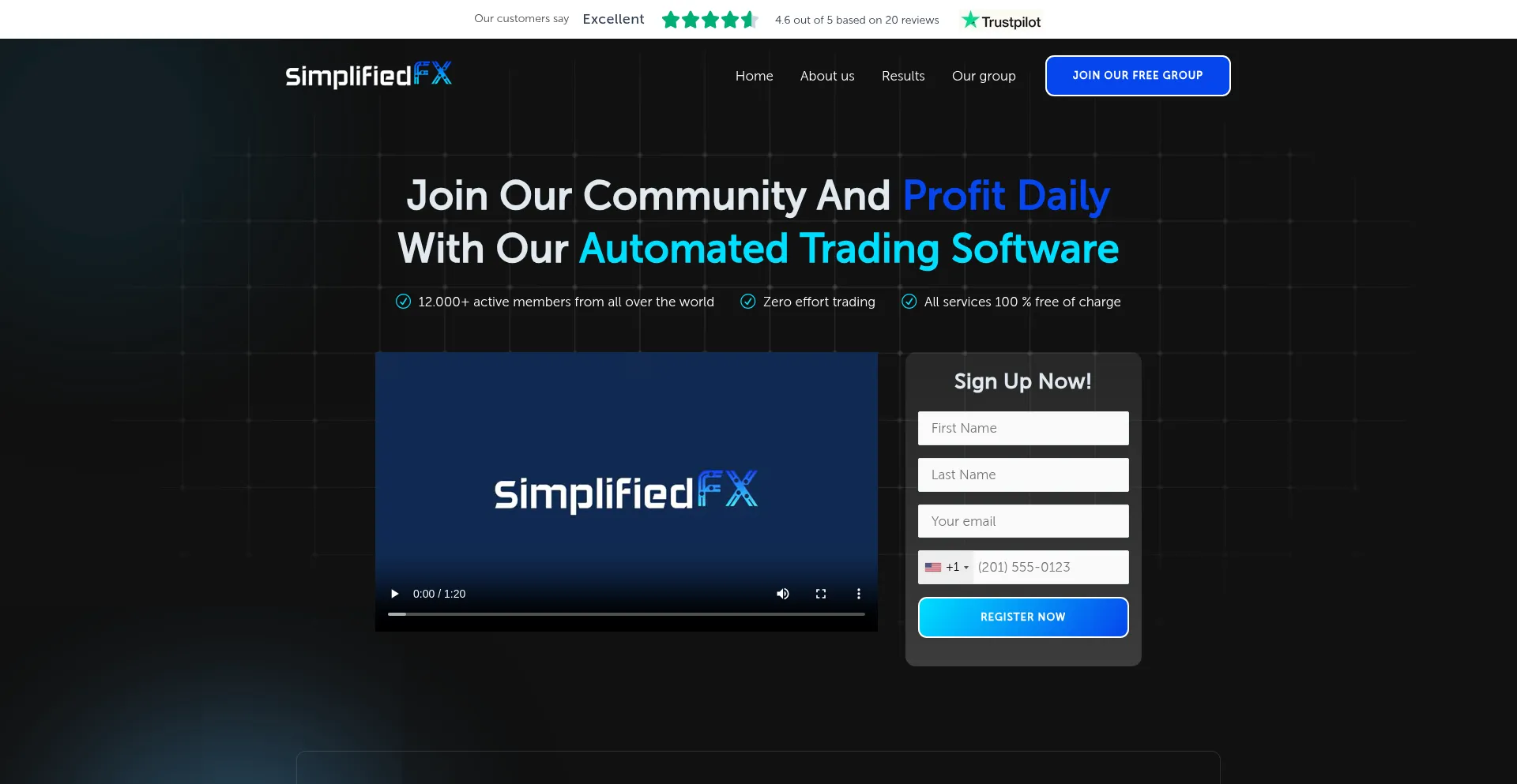 Website screenshot of Simplifiedfx.online