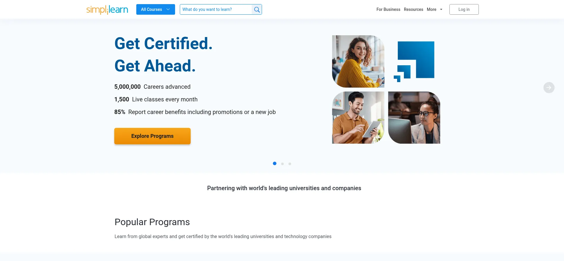 Website screenshot of Simplilearn.com