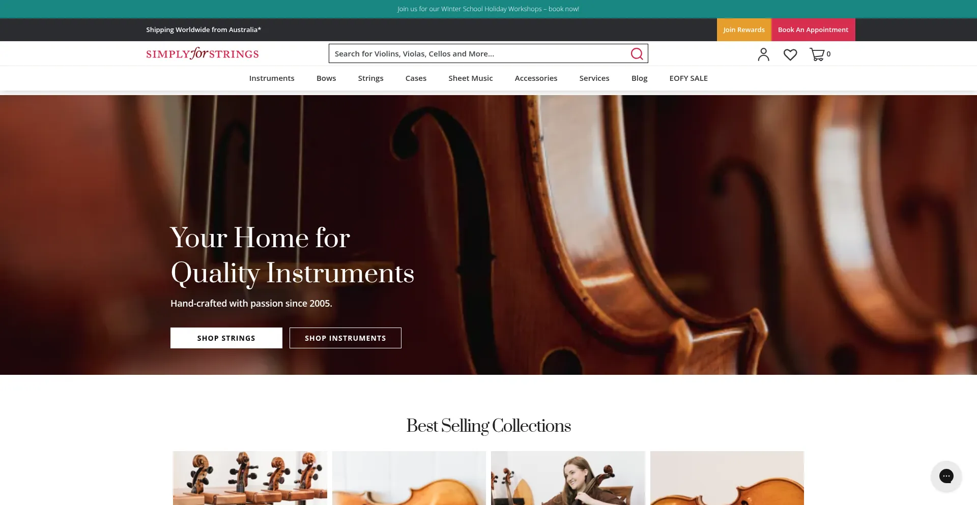 Website screenshot of Simplyforstrings.co.nz
