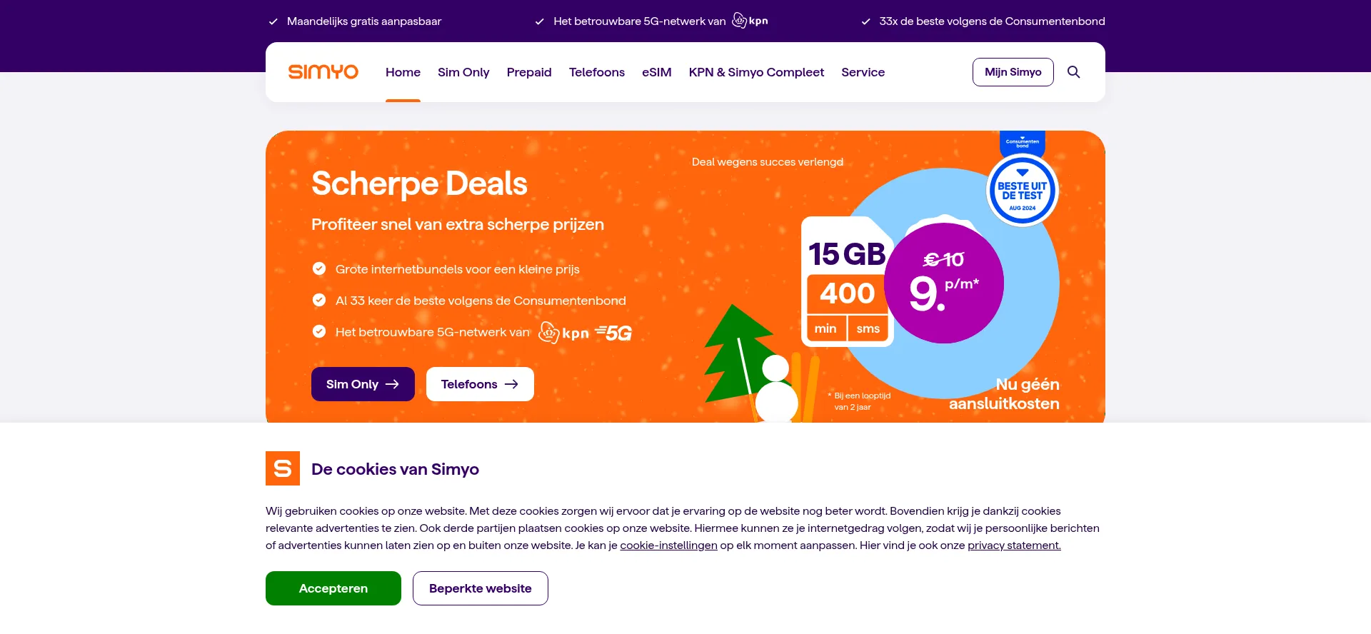 Website screenshot of Simyo.nl
