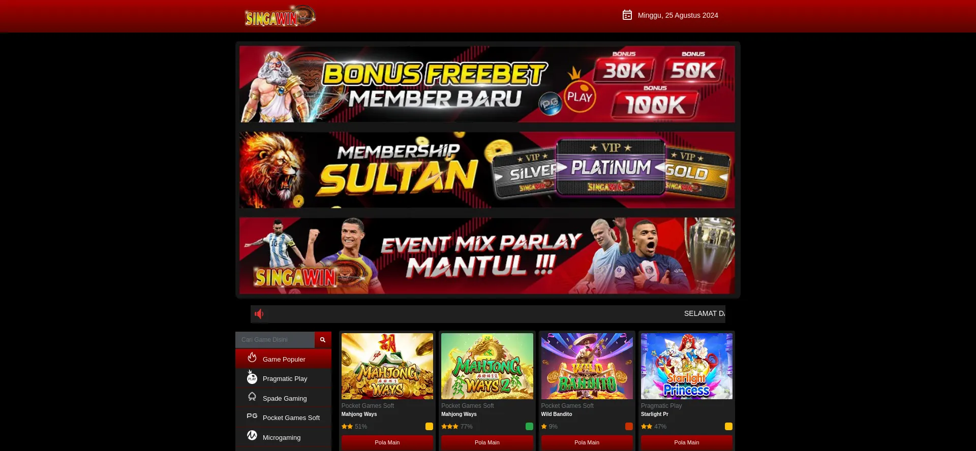 Website screenshot of Singawin-rtp.lat