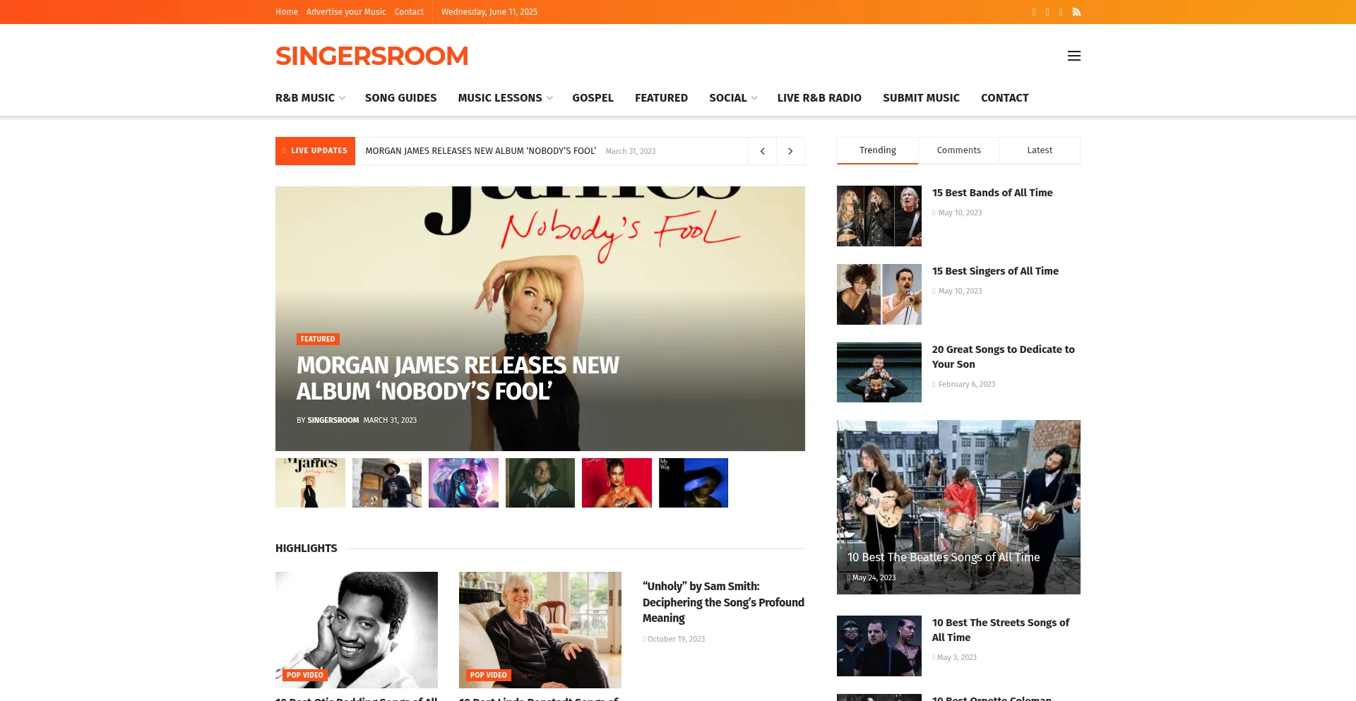 Website screenshot of Singersroom.com