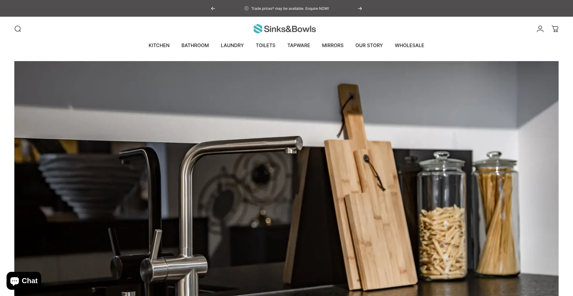 Website screenshot of Sinksandbowls.com.au