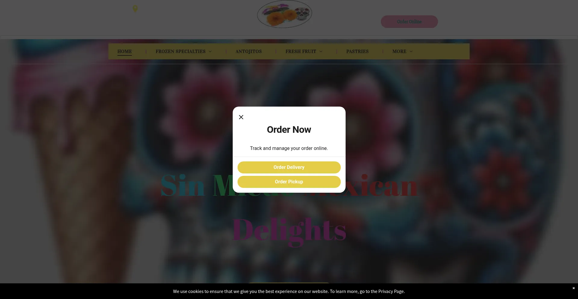 Website screenshot of Sinmiedomexicandelights.com