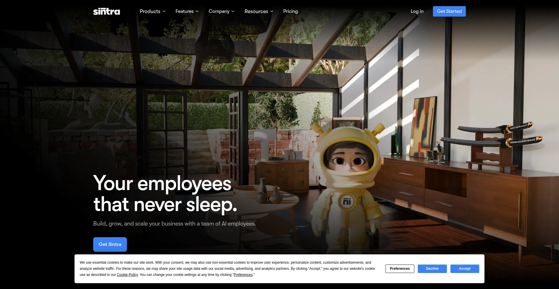 Website screenshot of Sintra.ai