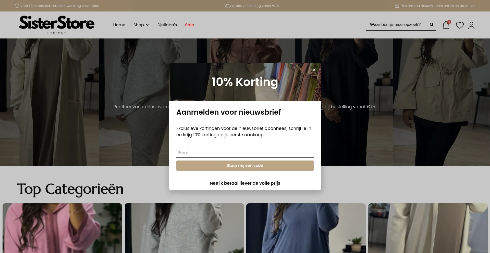 Website screenshot of Sisterstore.nl