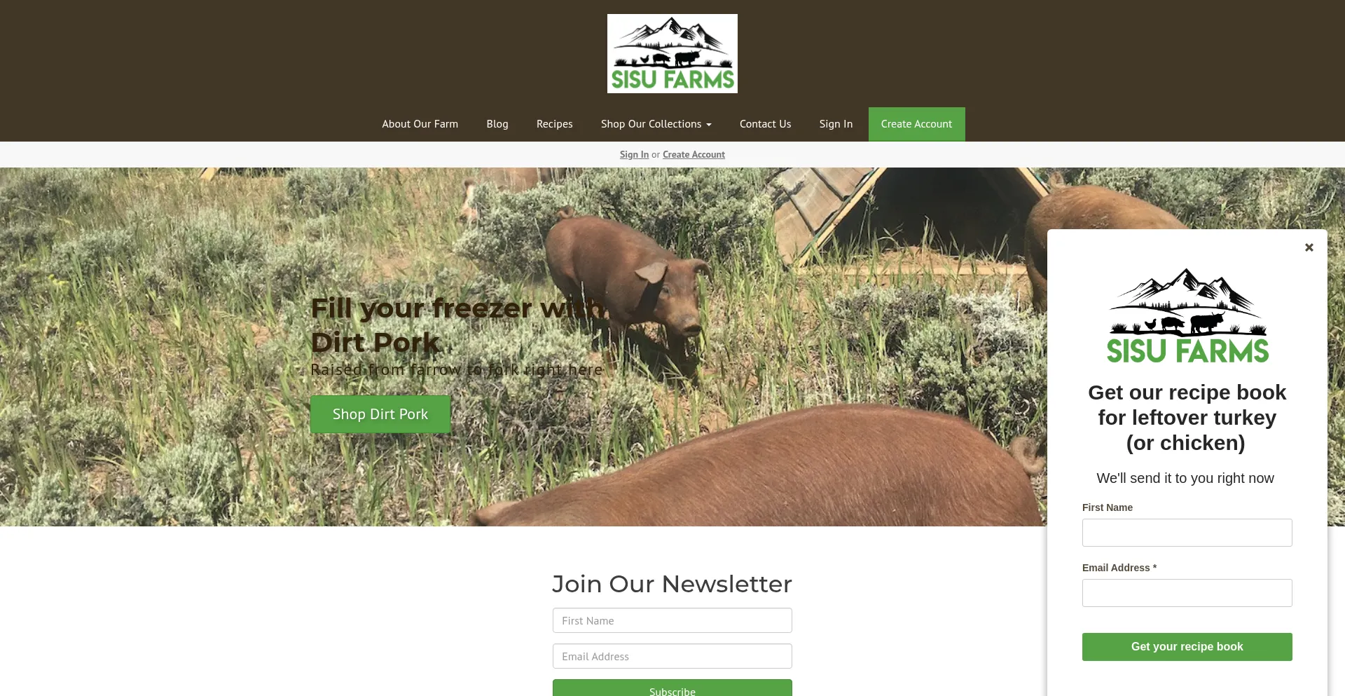 Website screenshot of Sisu.farm