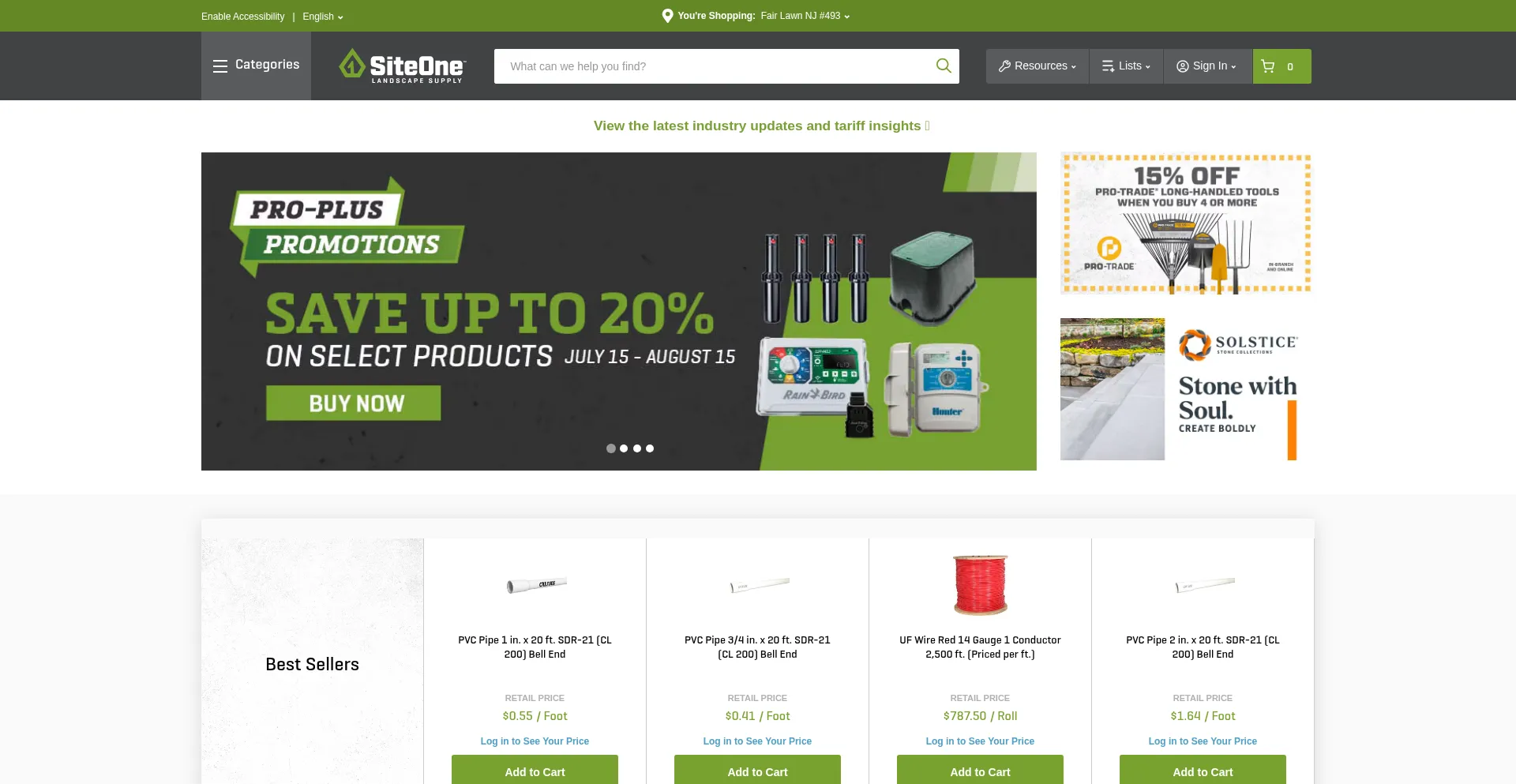Website screenshot of Siteone.com