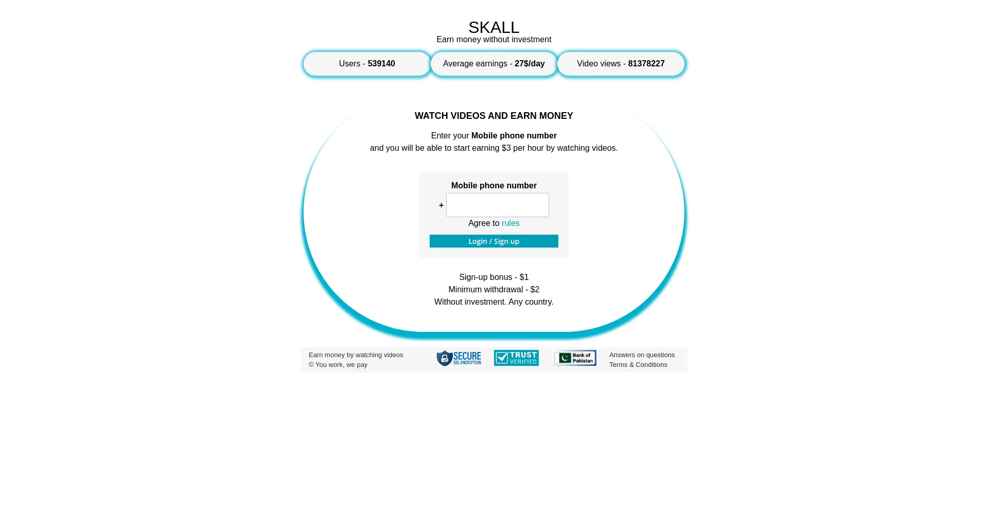 Website screenshot of Skall.pw