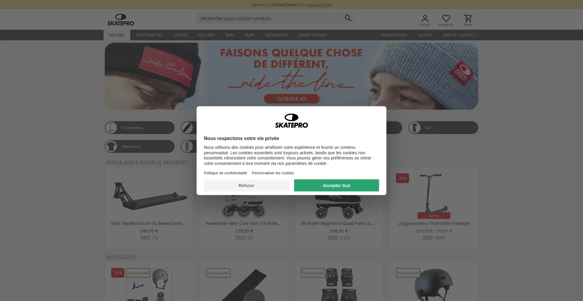 Website screenshot of Skatepro.fr