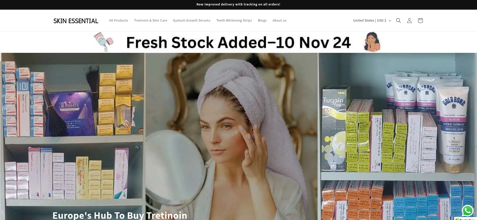 Website screenshot of Skinessential.eu