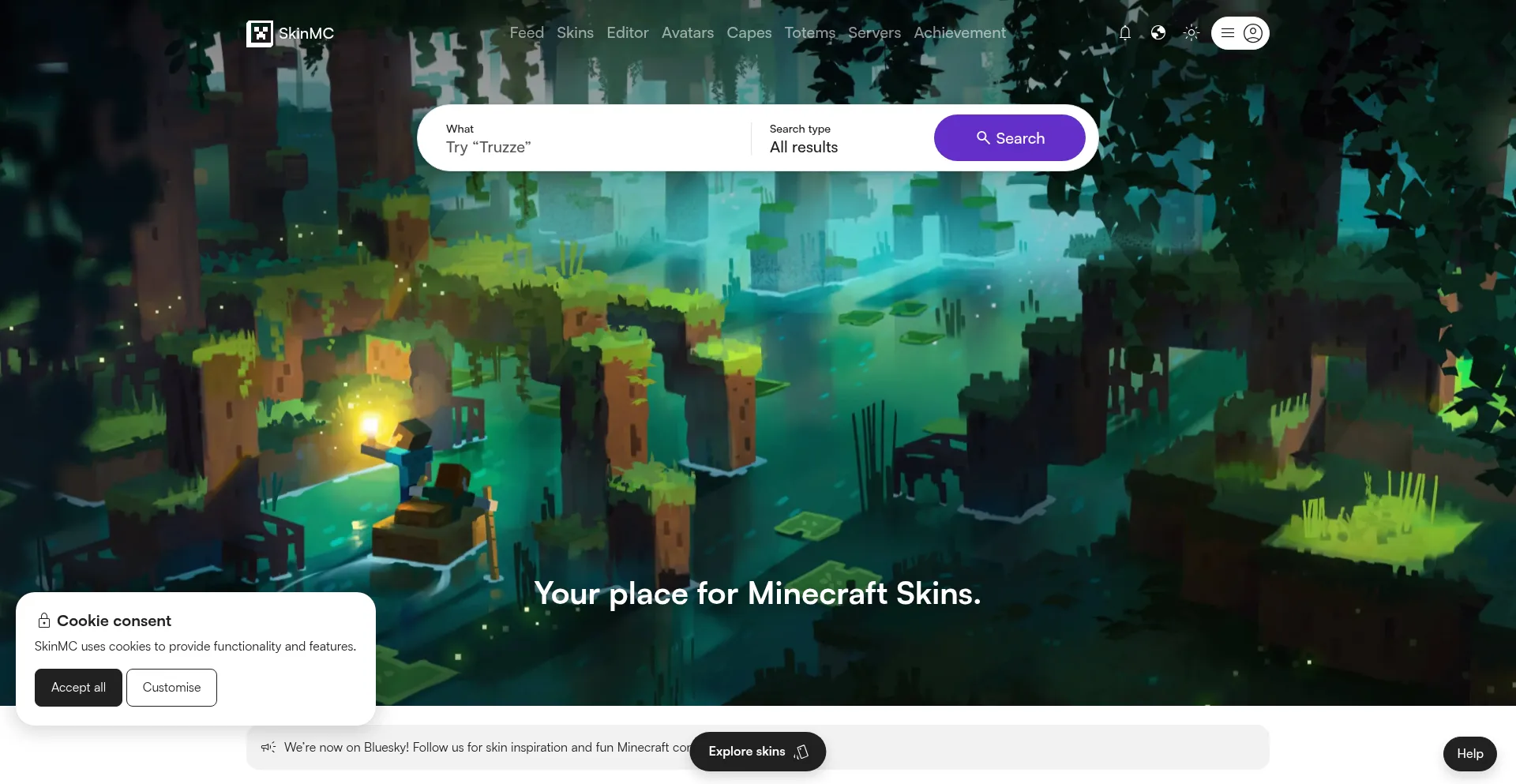 Website screenshot of Skinmc.net