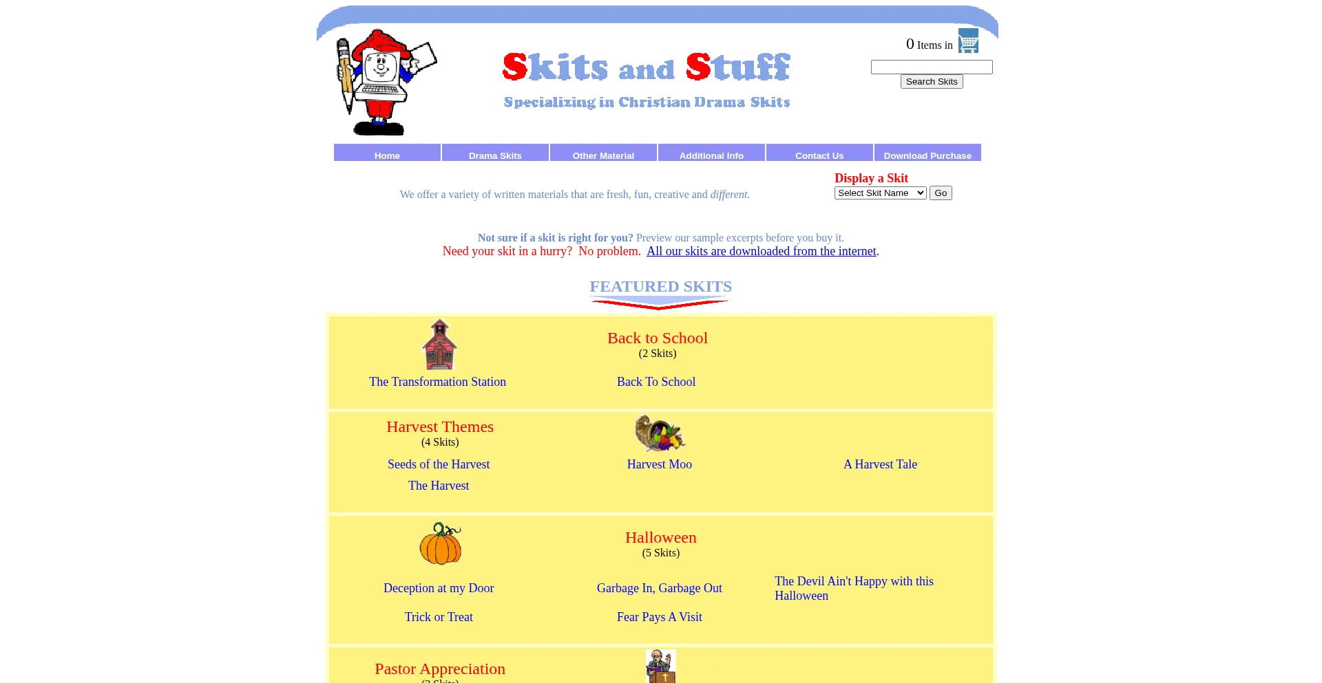 Website screenshot of Skitsandstuff.com