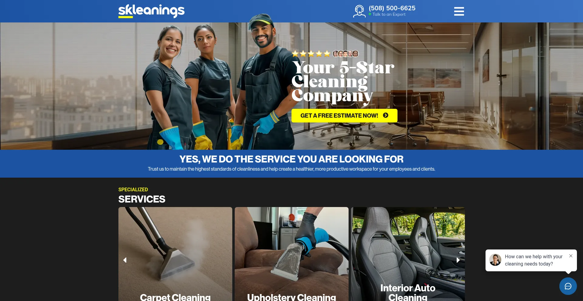 Website screenshot of Skleanings.com