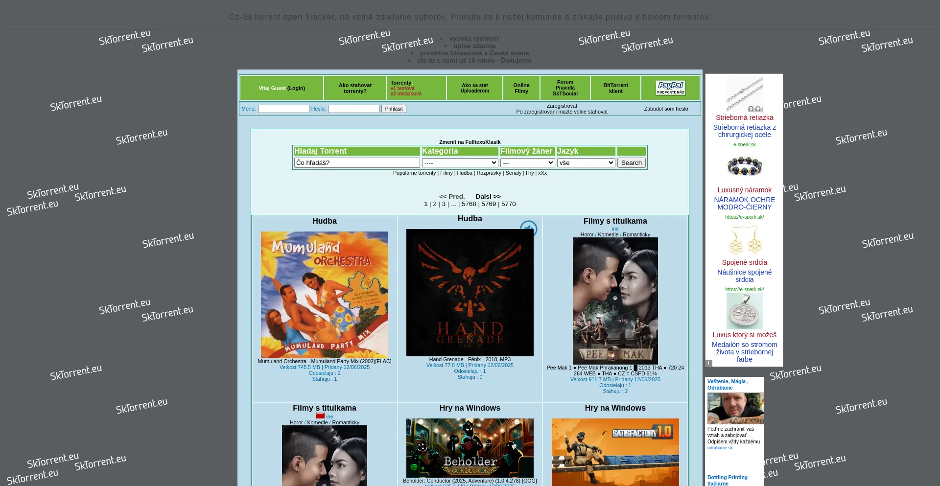 Website screenshot of Sktorrent.eu