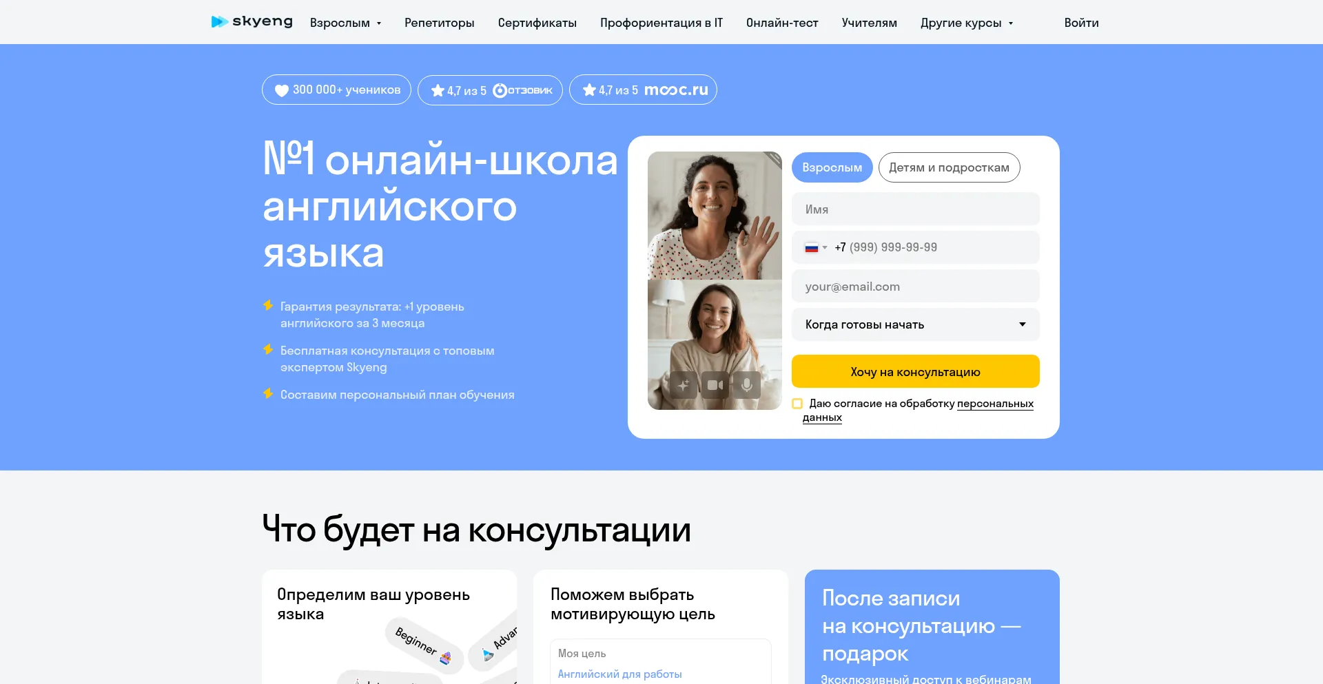Website screenshot of Skyeng.ru