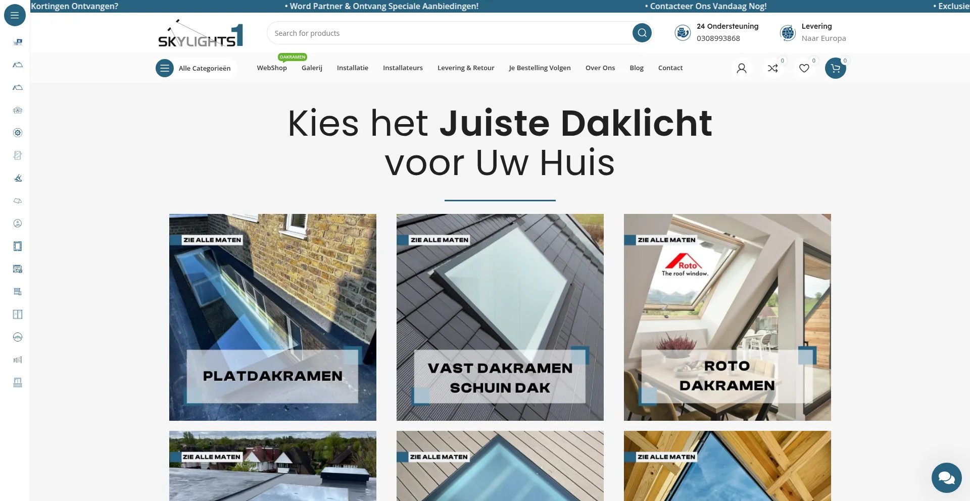 Website screenshot of Skylights1.nl