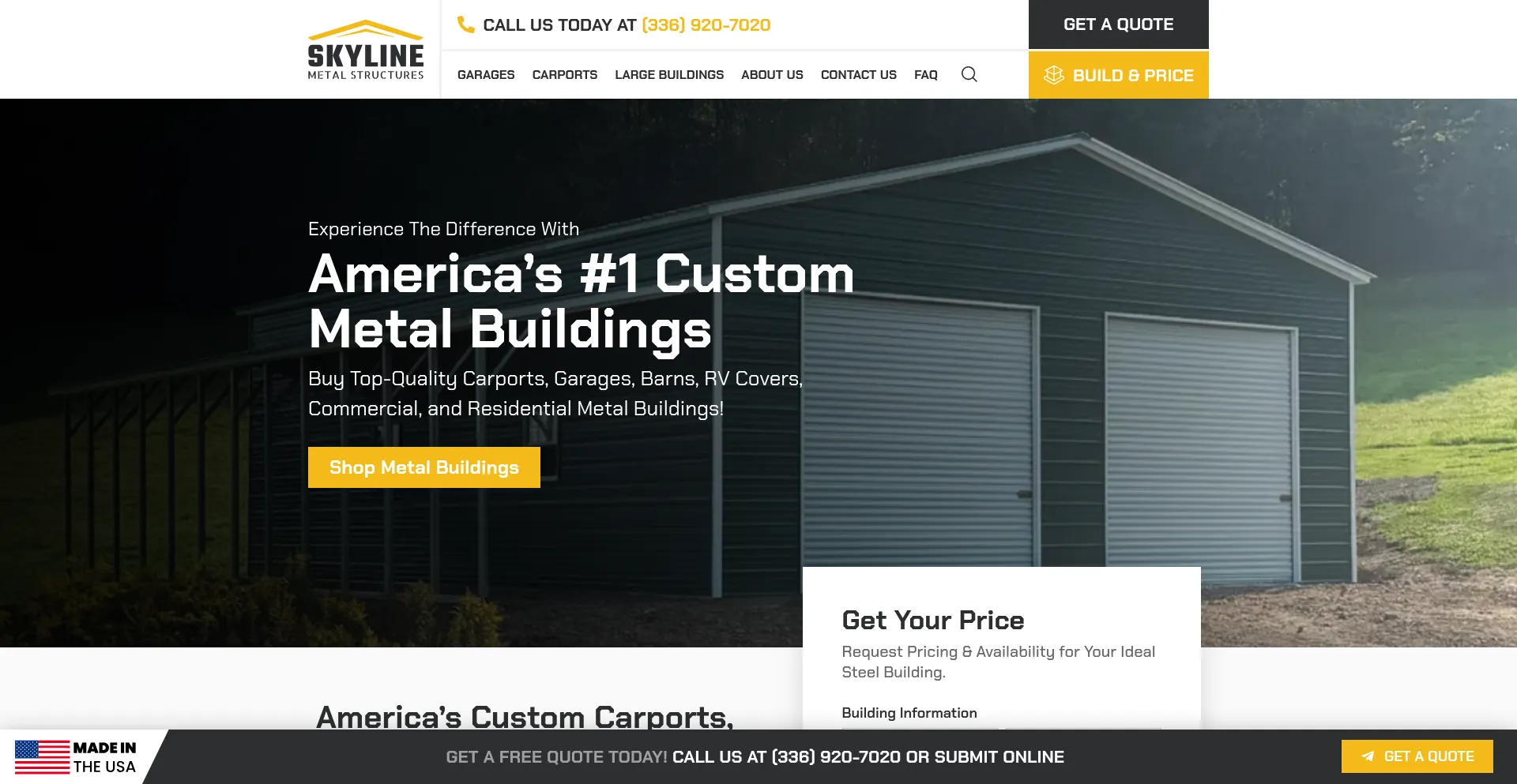 Website screenshot of Skylinemetalstructures.com