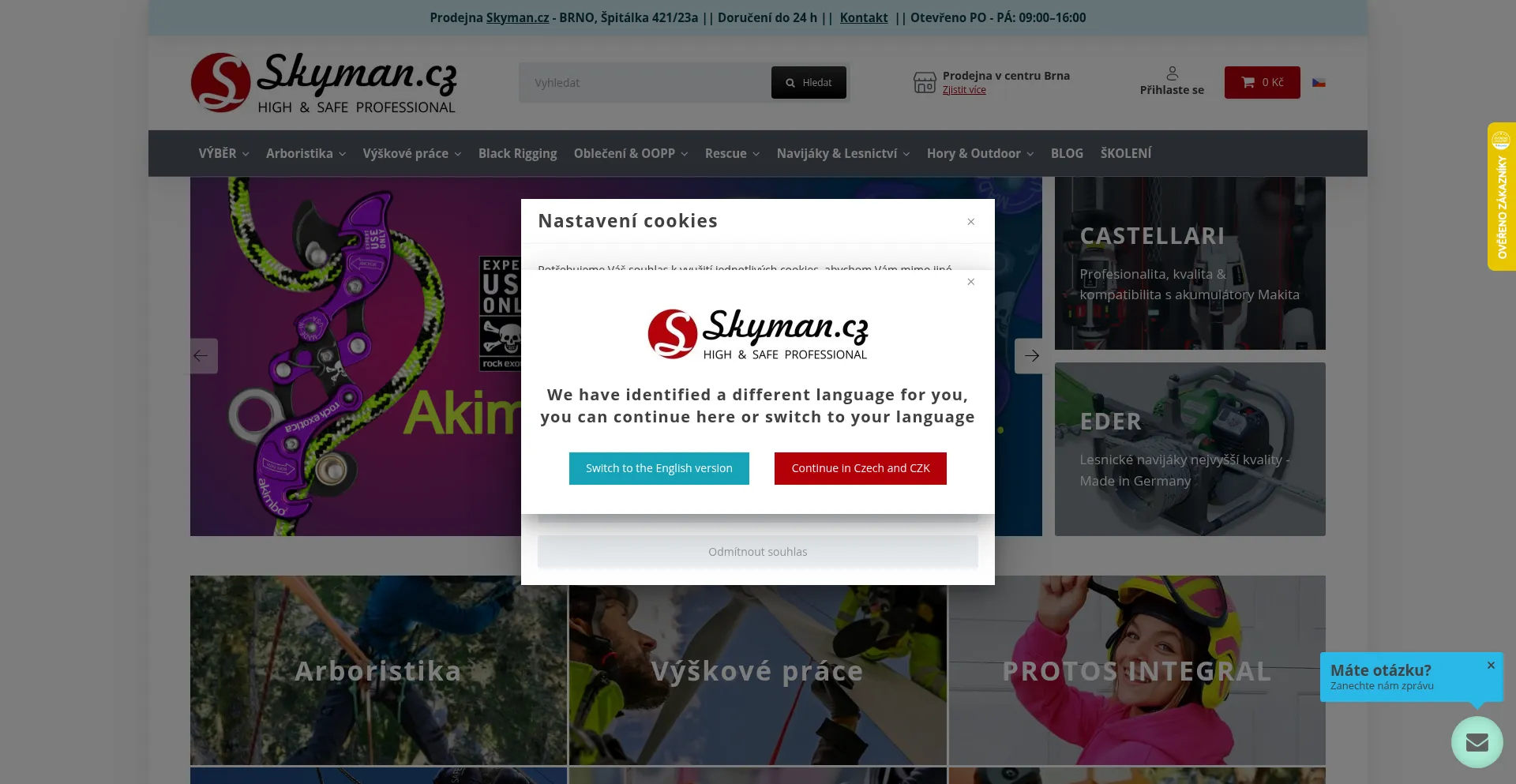 Website screenshot of Skyman.cz