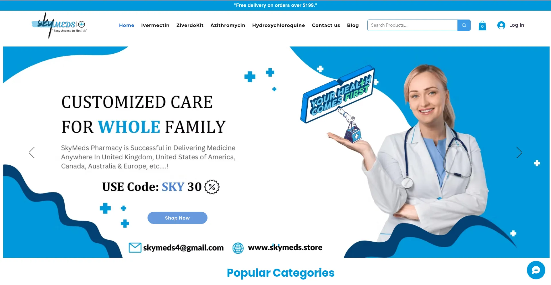Website screenshot of Skymeds.store
