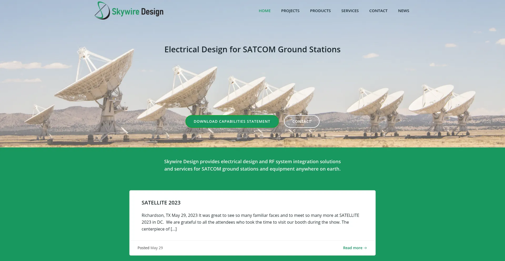 Website screenshot of Skywiredesign.com