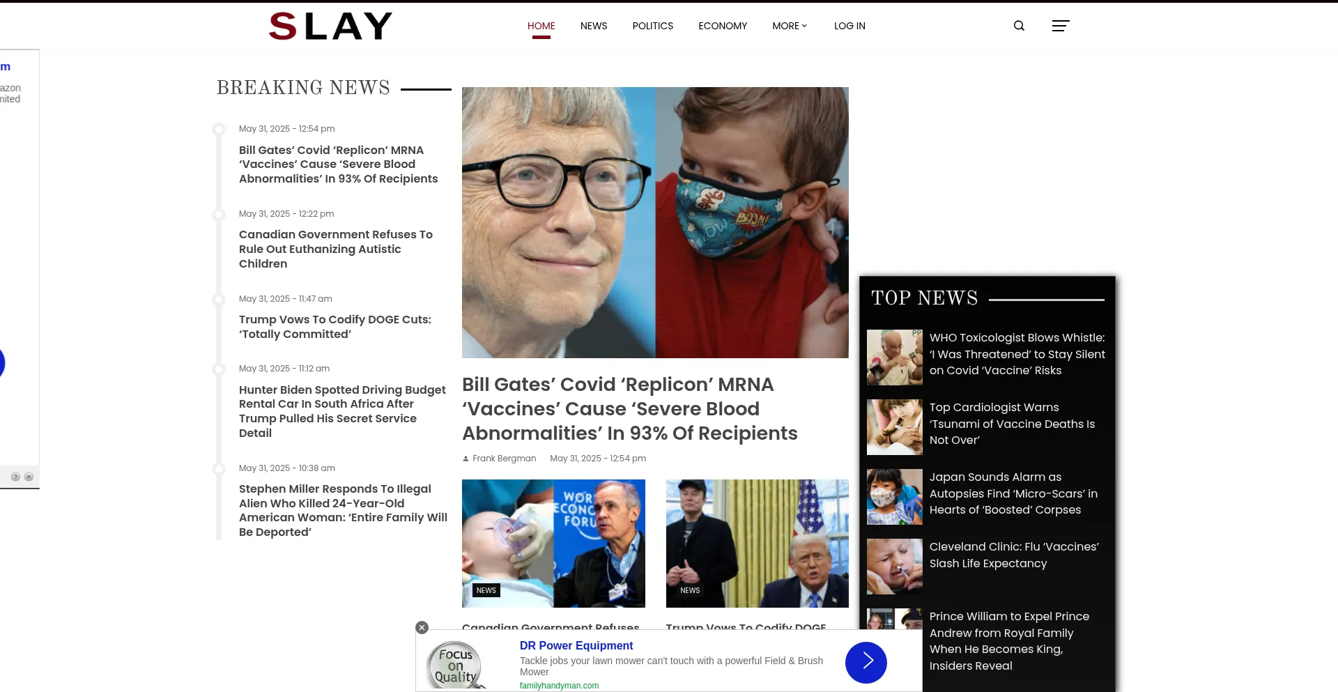 Website screenshot of Slaynews.com