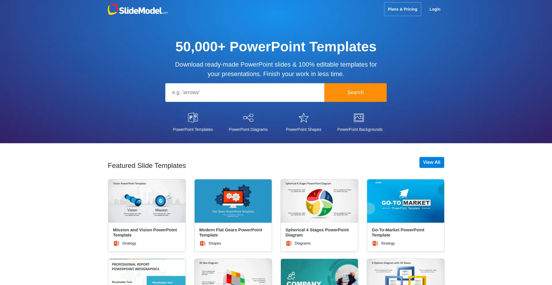 Website screenshot of Slidemodel.com