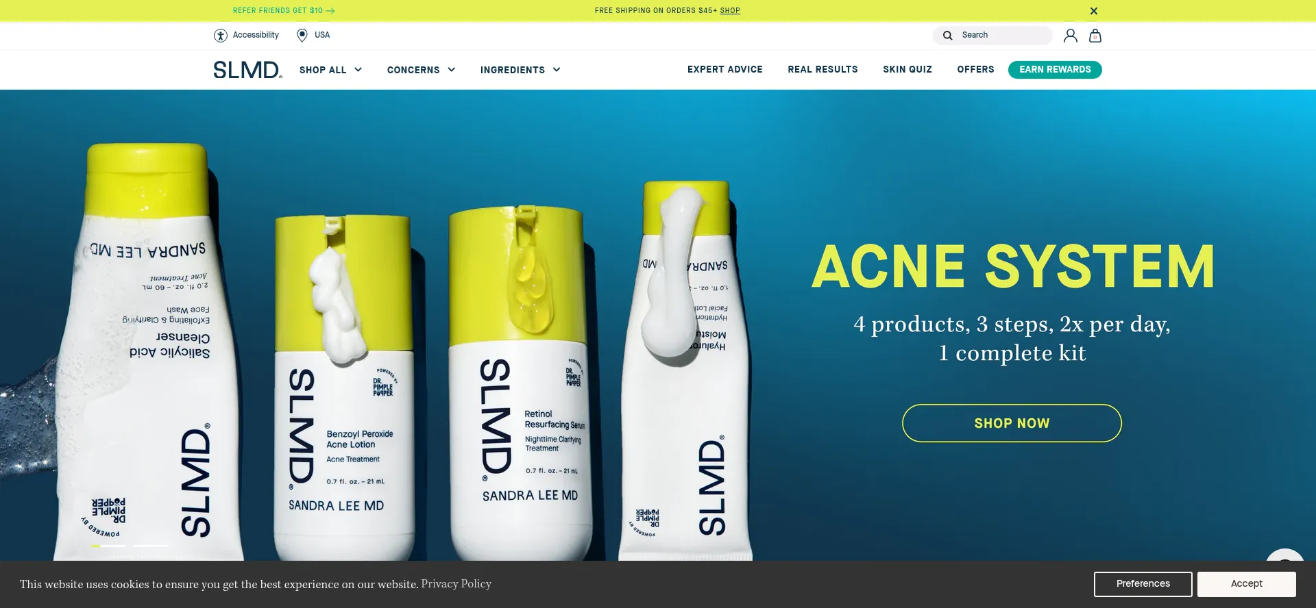 Website screenshot of Slmdskincare.com