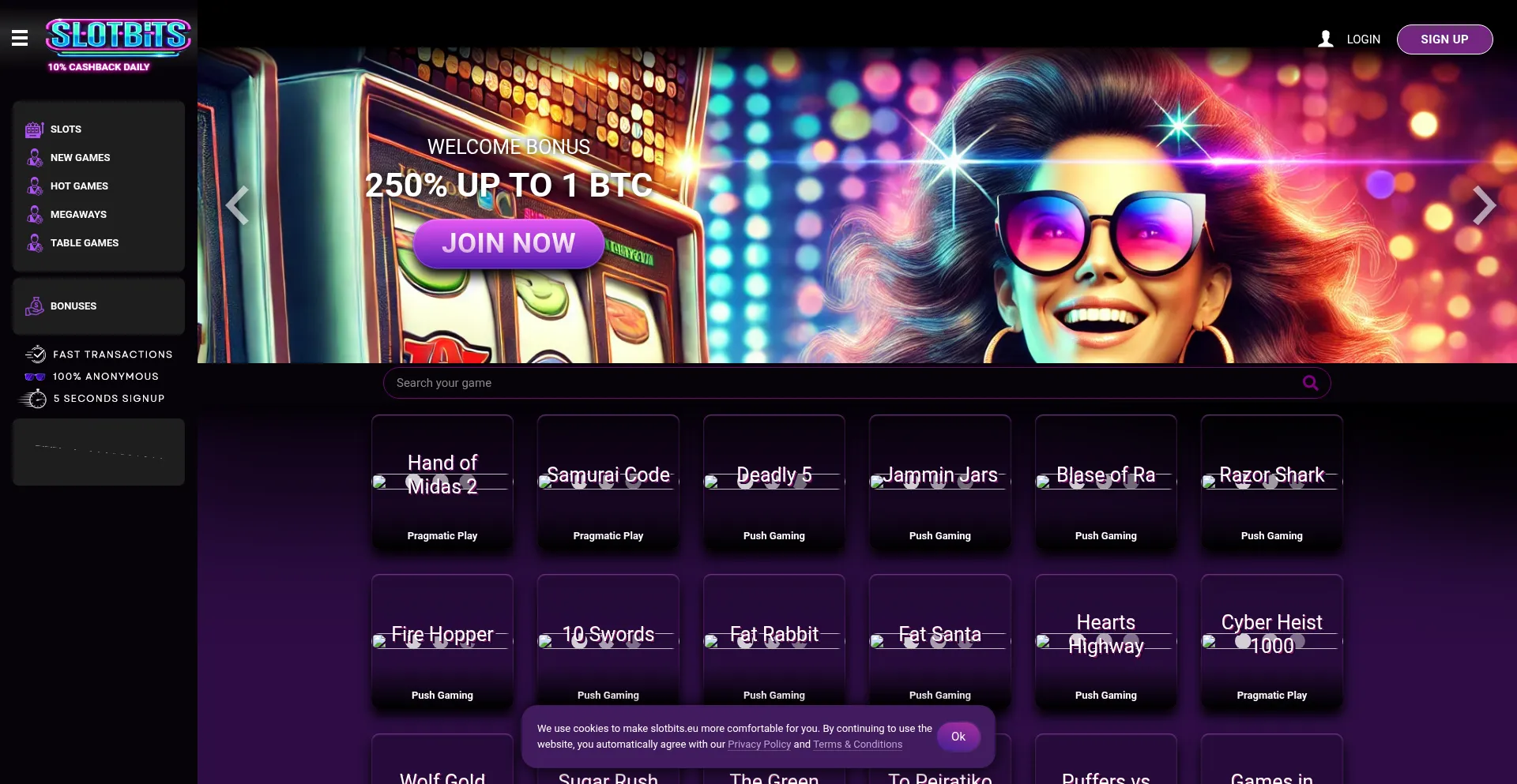 Website screenshot of Slotbits.eu