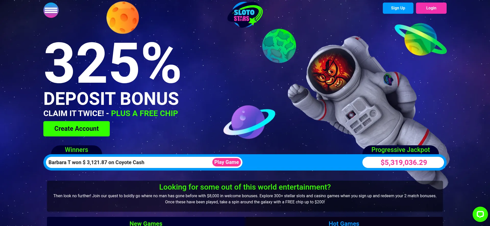 Website screenshot of Slotostars.com