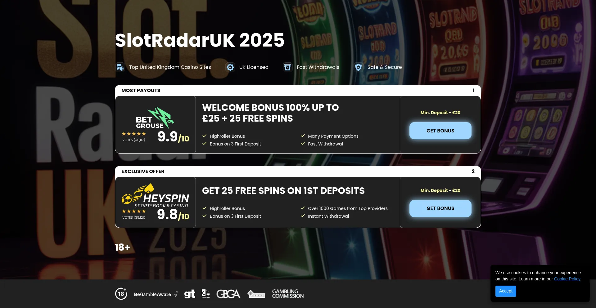 Website screenshot of Slotradaruk.com