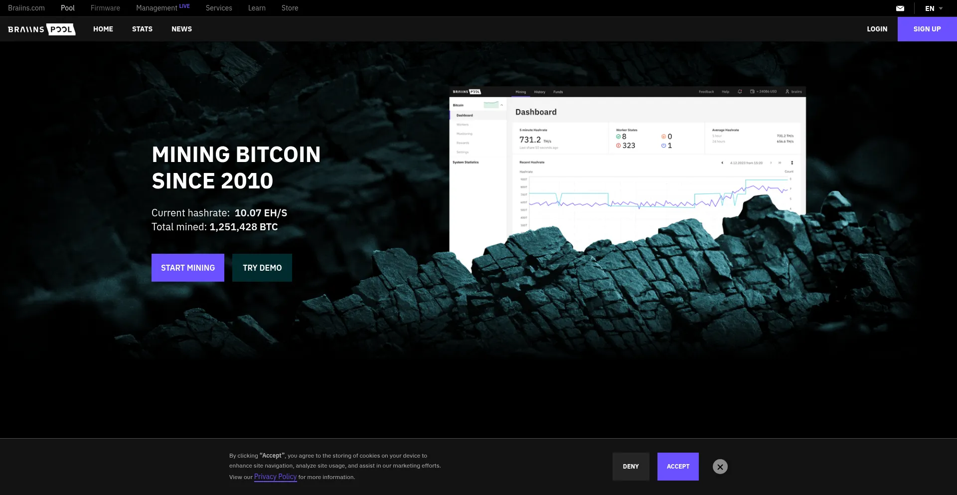 Website screenshot of Slushpool.com