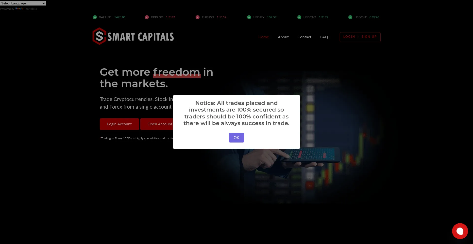 Website screenshot of Smartcapitals.live
