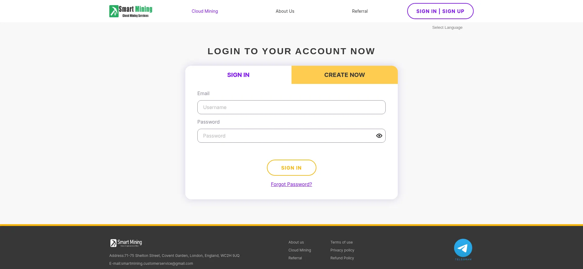 Website screenshot of Smartmining.vip