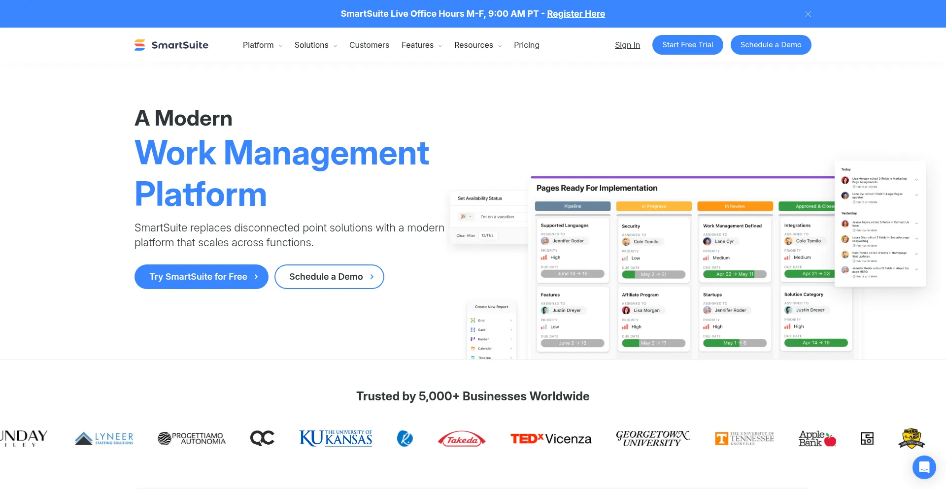 Website screenshot of Smartsuite.com