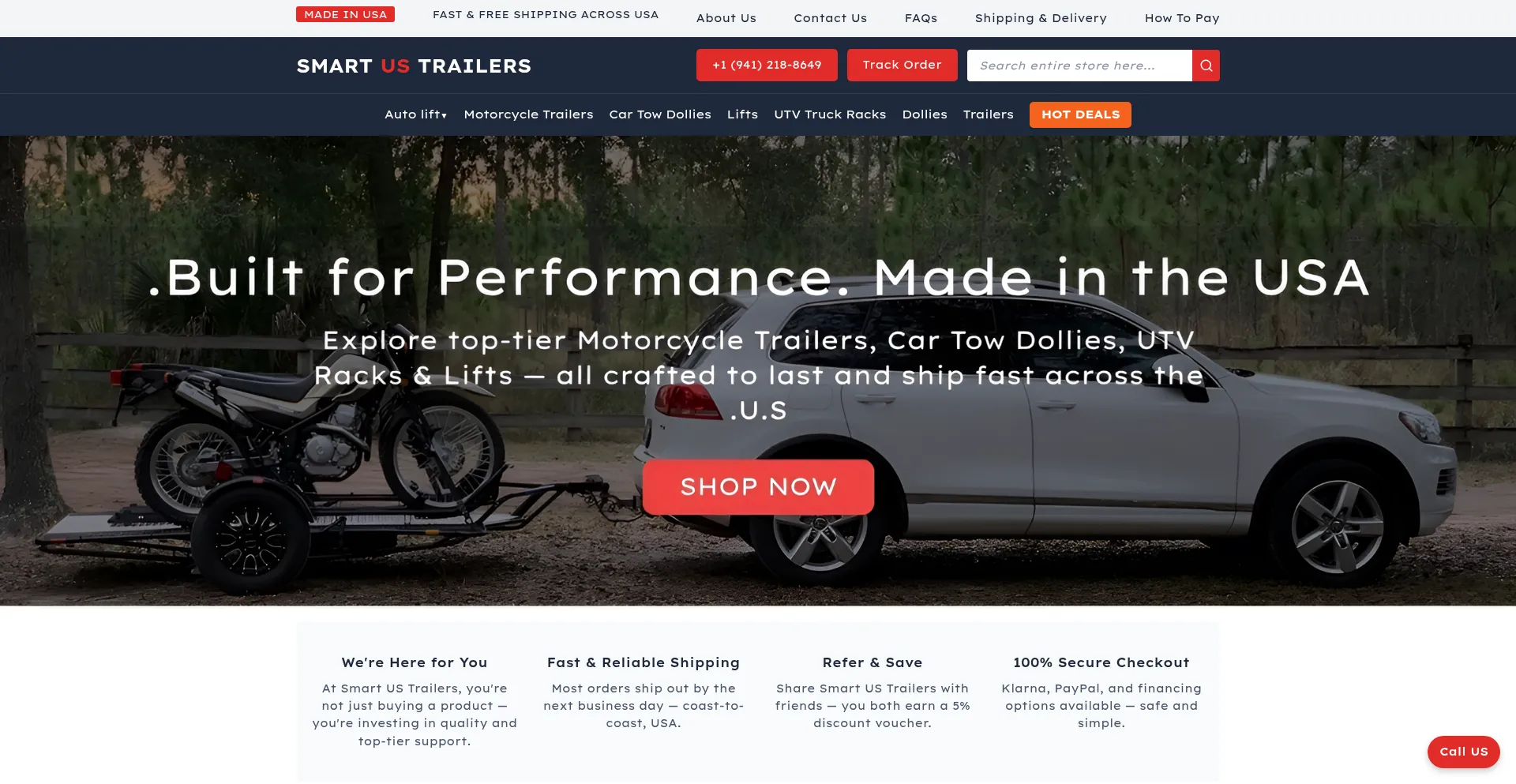Website screenshot of Smartustrailers.com
