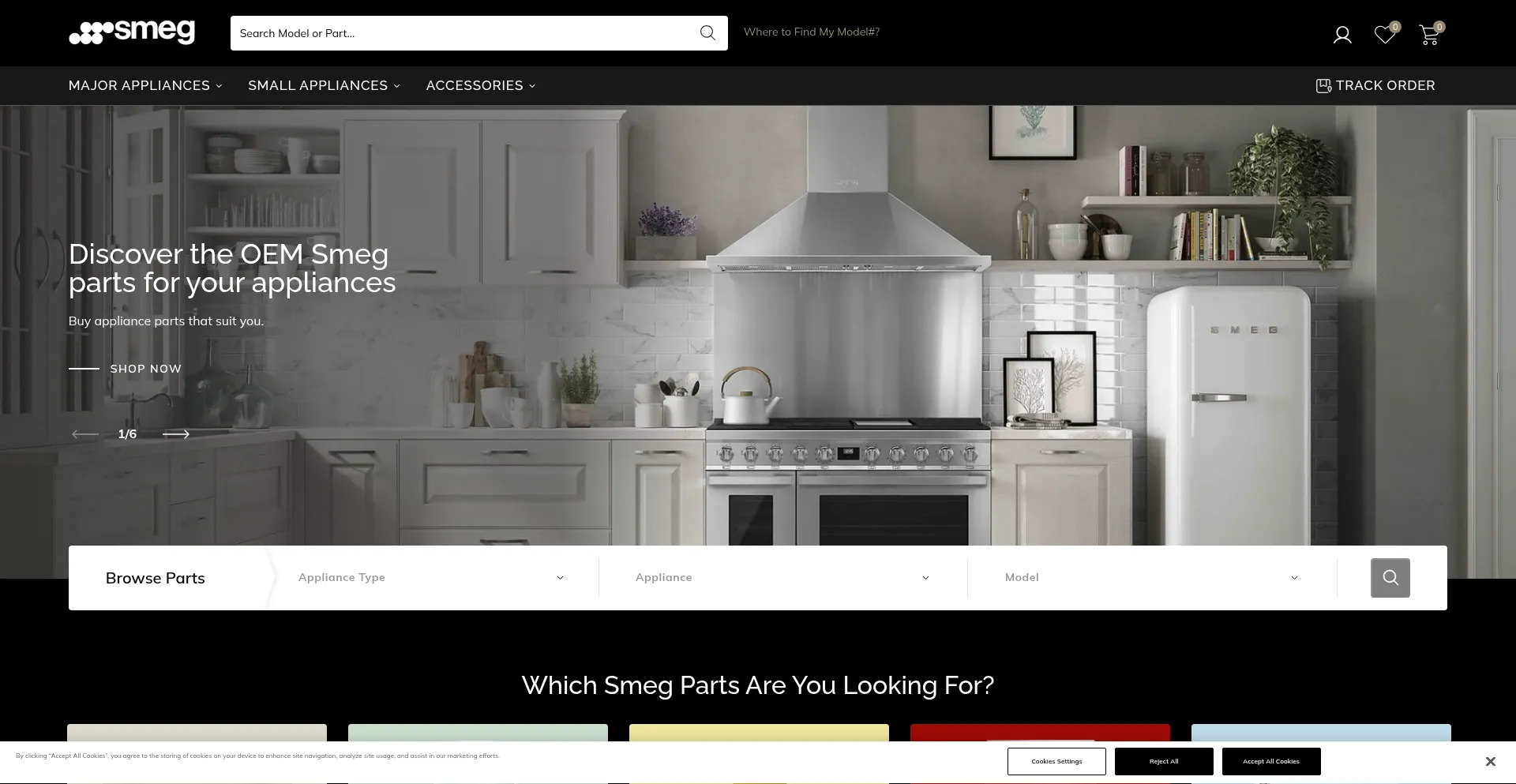 Website screenshot of Smegspareparts.com