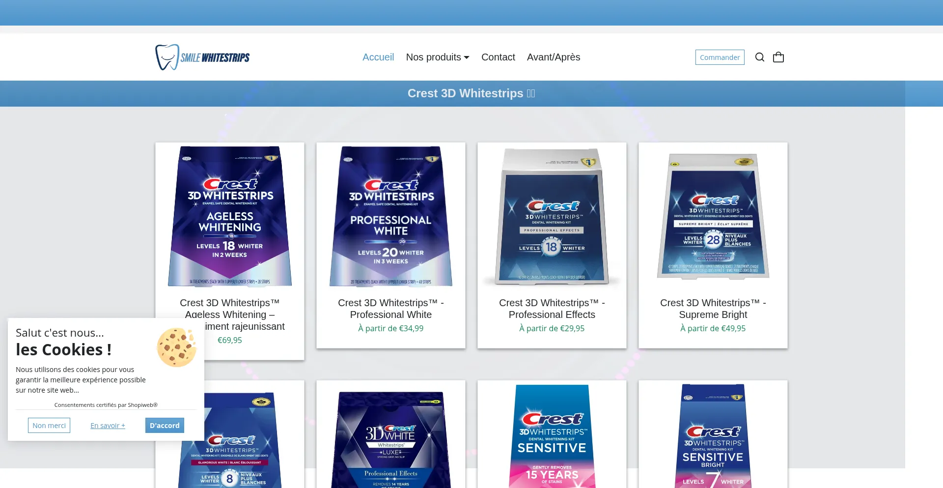Website screenshot of Smilewhitestrips.fr