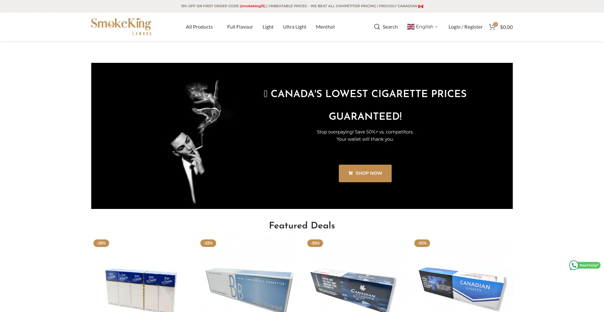 Website screenshot of Smokeking.ca