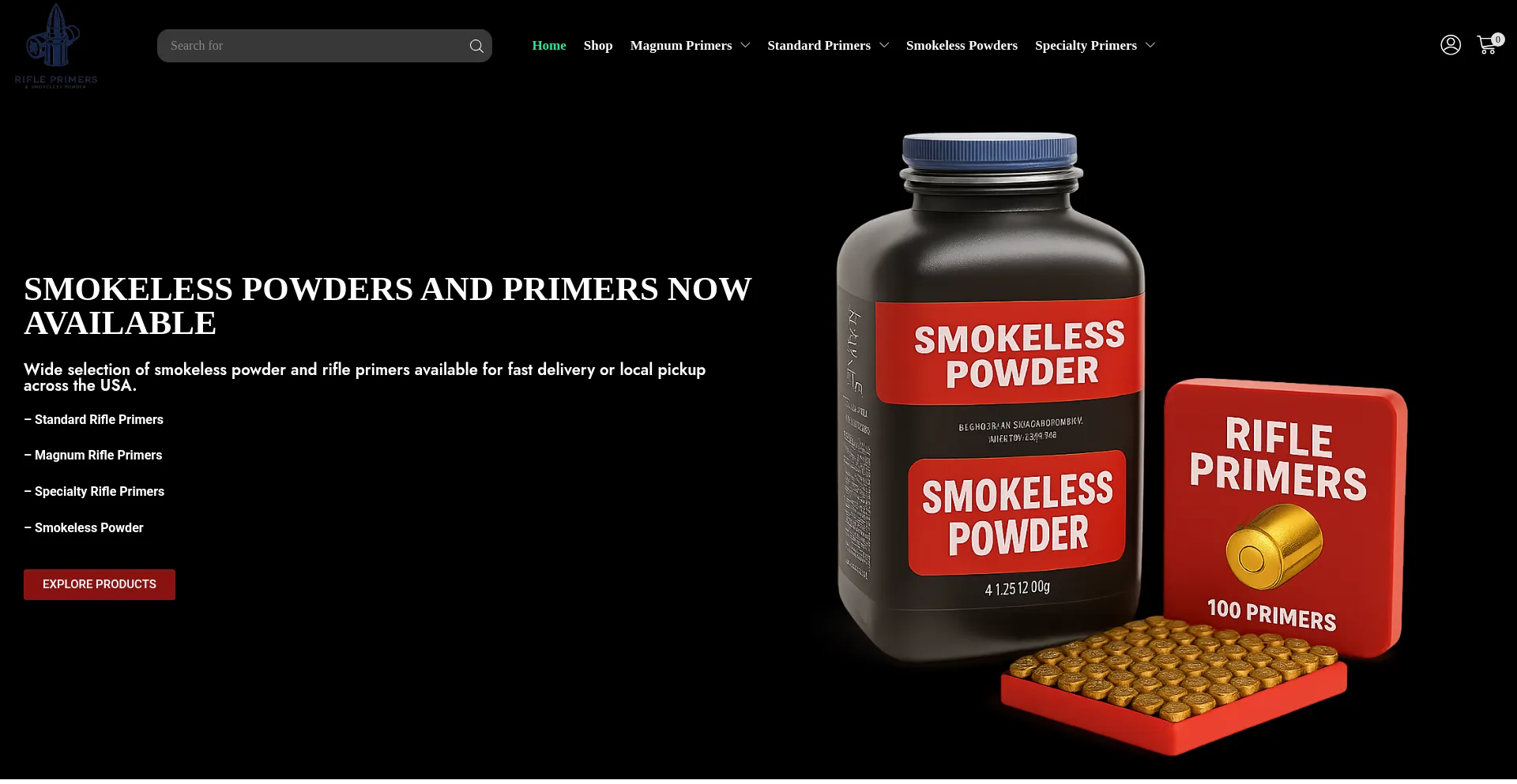 Website screenshot of Smokelessprimers.com