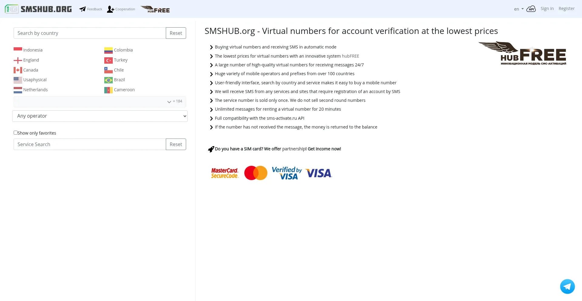 Smshub.org Screenshot