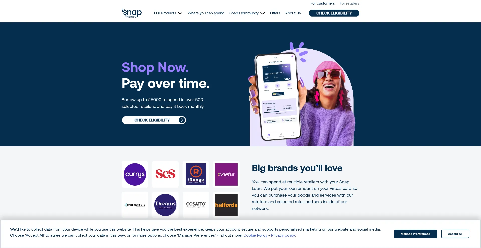 Website screenshot of Snapfinance.co.uk