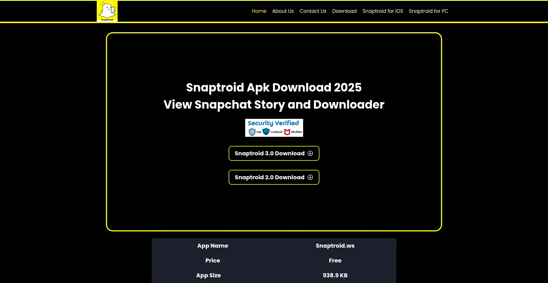 Website screenshot of Snaptroid.ws