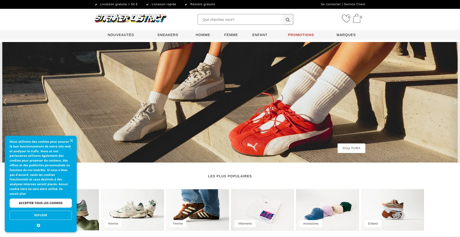 Website screenshot of Sneakerdistrict.fr