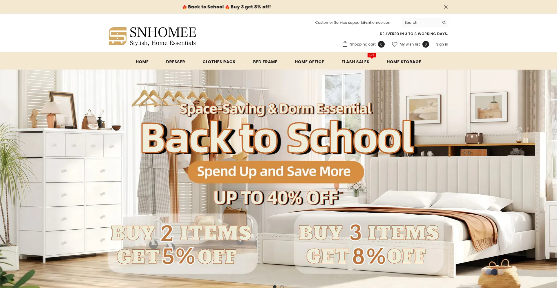 Website screenshot of Snhomee.com