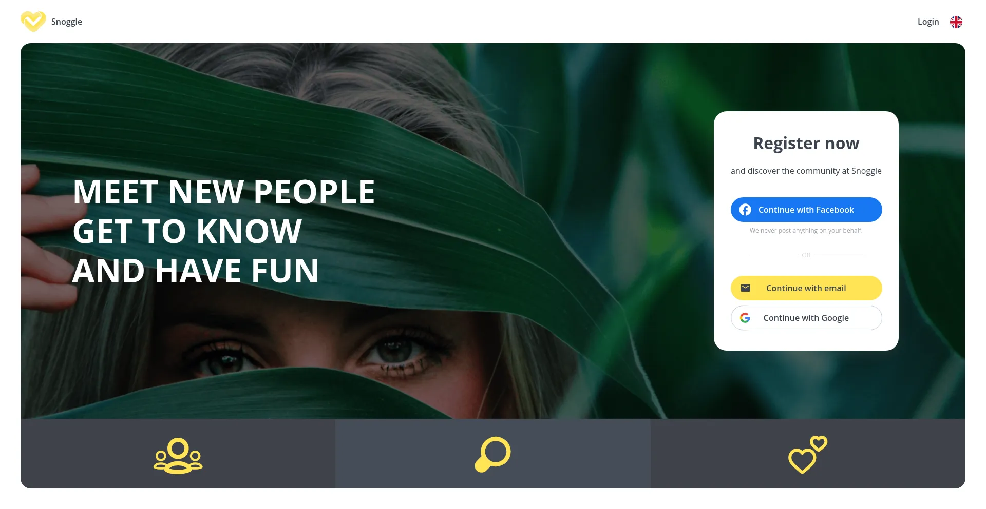 Website screenshot of Snoggle.app