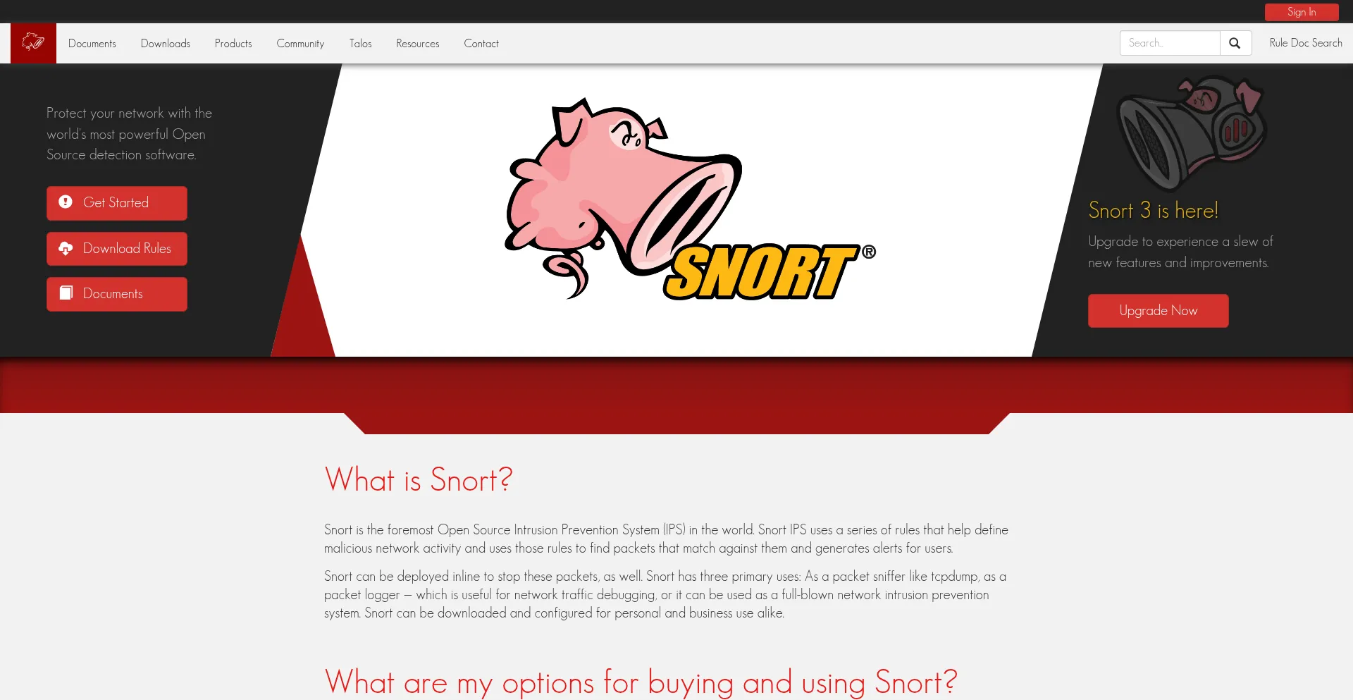 Website screenshot of Snort.org