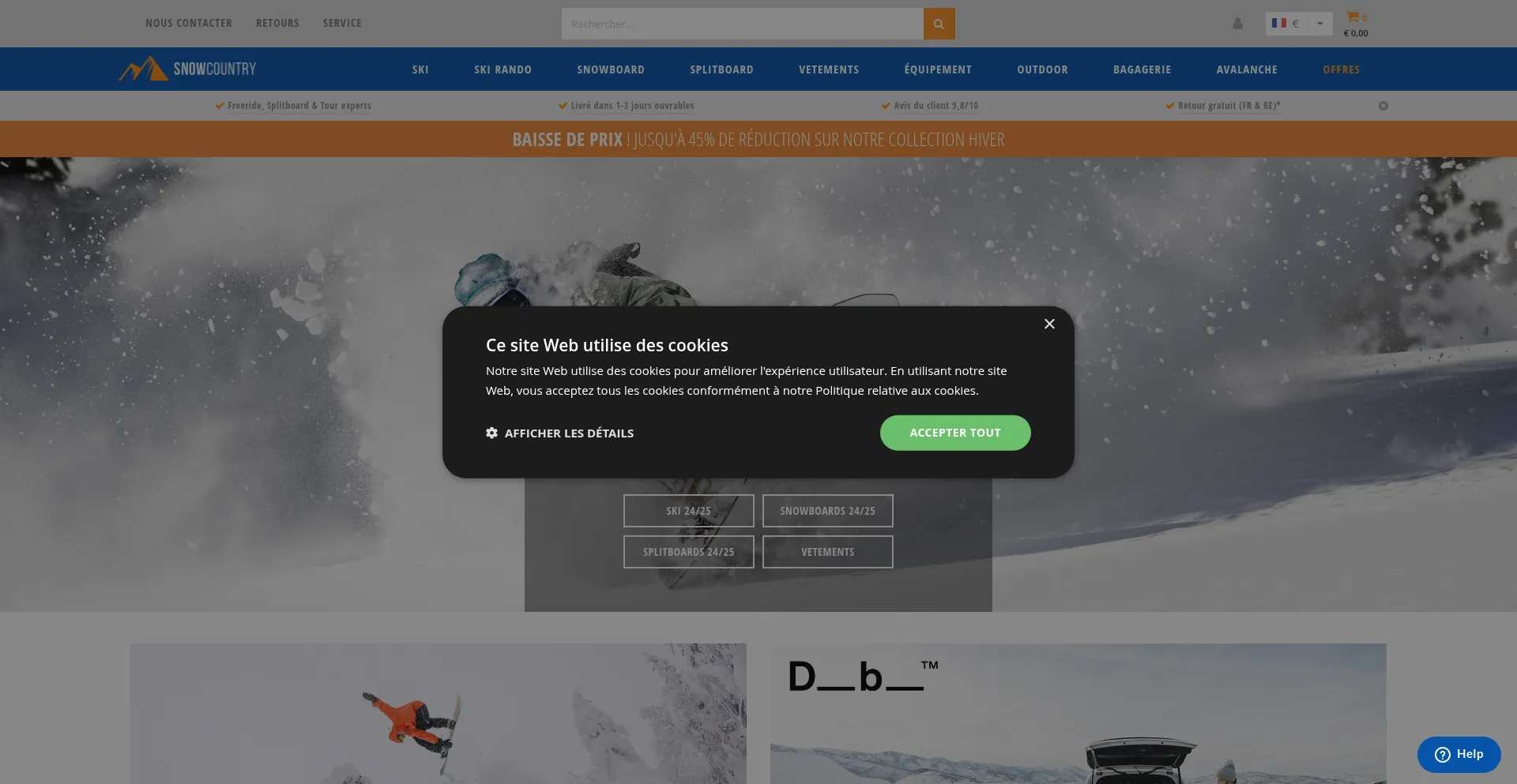 Website screenshot of Snowcountry.fr
