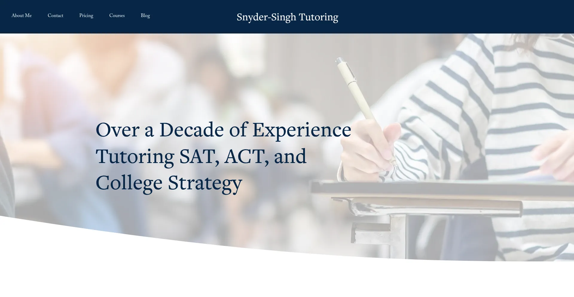 Website screenshot of Snydersinghtutoring.com