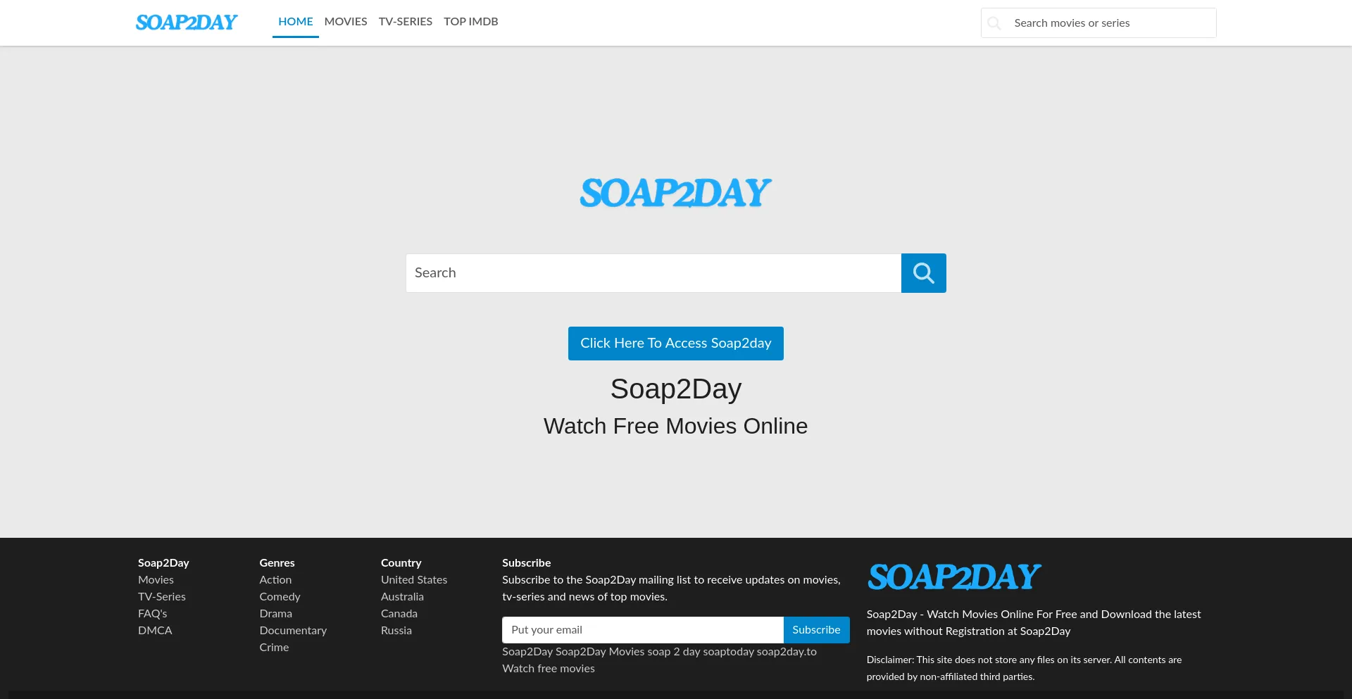 Website screenshot of Soap2dayhd.to